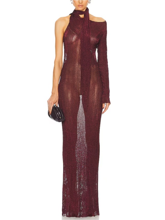 Paco Rabanne Dresses & Skirts - Paco Rabanne Knit Metallic Asymmetrical Lurex Rib Long Dress NEW